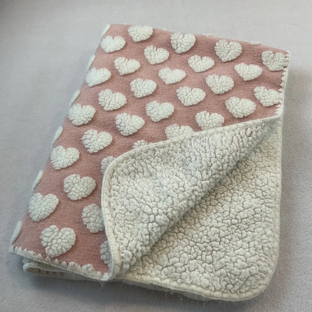 Chickpea Pink Sherpa Heart Fleece Baby Blanket 30x40 Nursery Plush Soft Pink